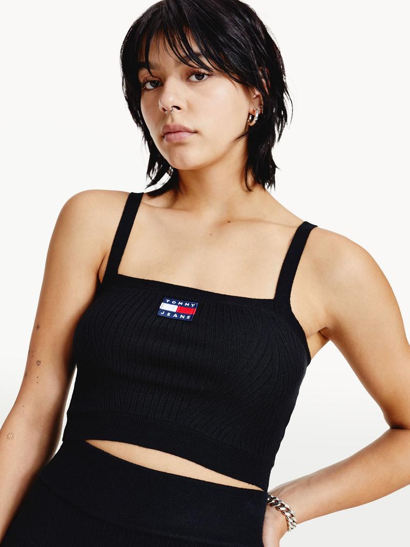 Női Tommy Hilfiger Badge Tank Felsők Fekete | HU 488LIS